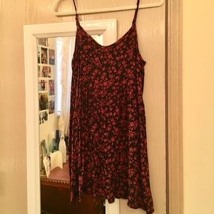 Auburn and black floral dress.